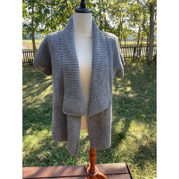 Kenar Wool & Nylon Gray Shawl Collar Short Sleeve Cardigan Sweater L - Picture 1 of 8